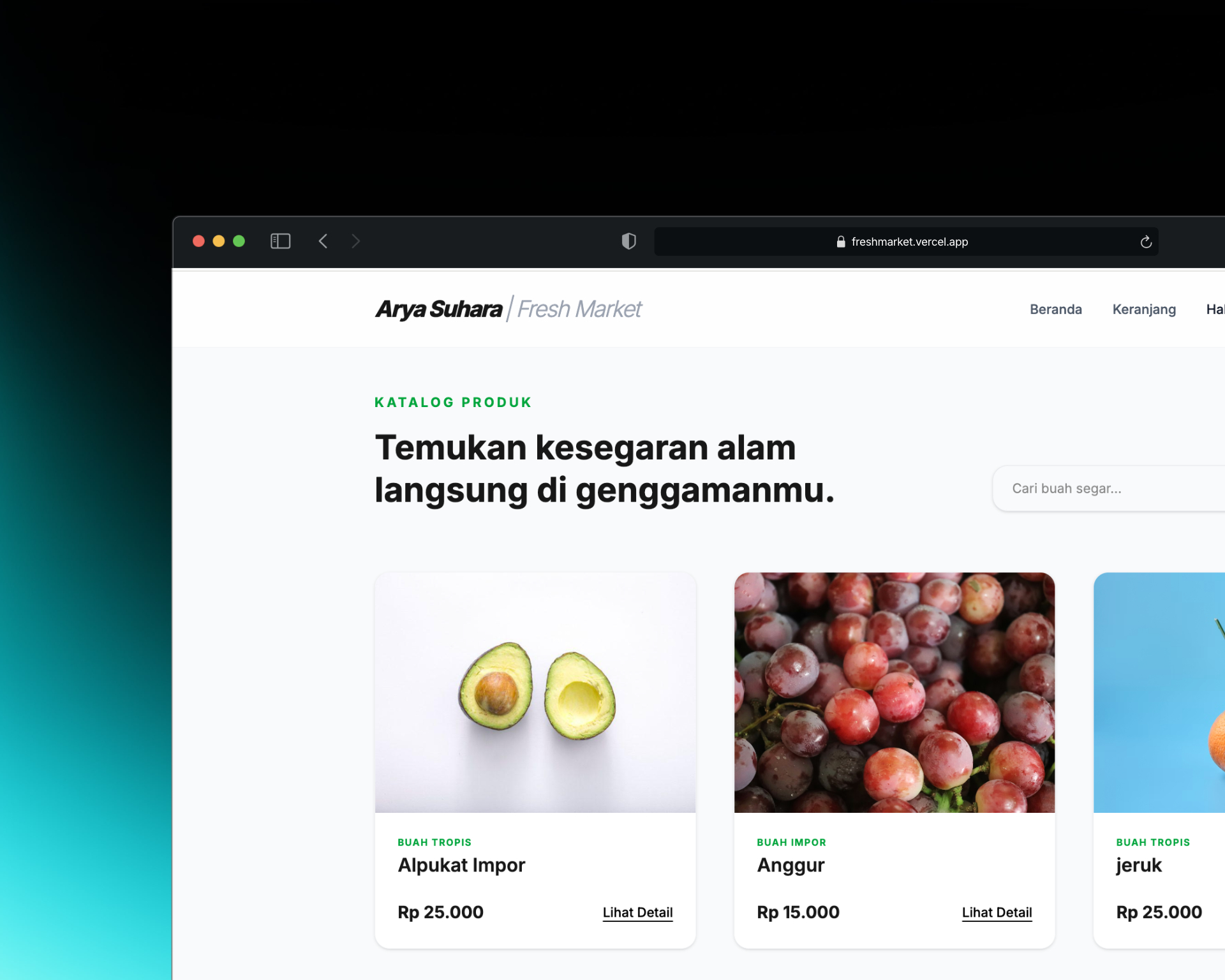 Screenshot Halaman Depan Fresh Market